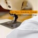 Close-up of a sewing machine stitching a 90" round tablecloth, showcasing the seamless design and surged edges for.